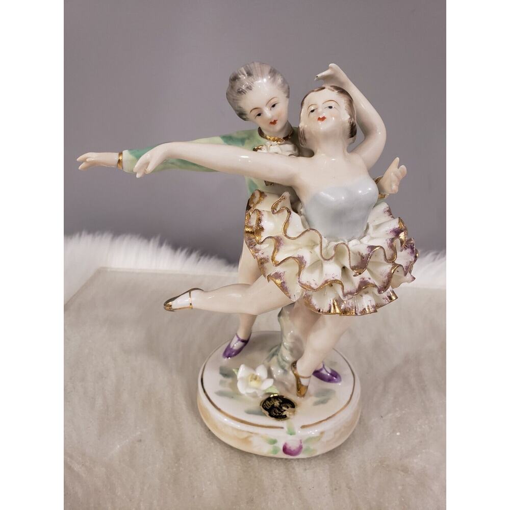 Antique Boy And Girl Dancing Lovers Couple Ballerina Ballet Figurine Porcelain